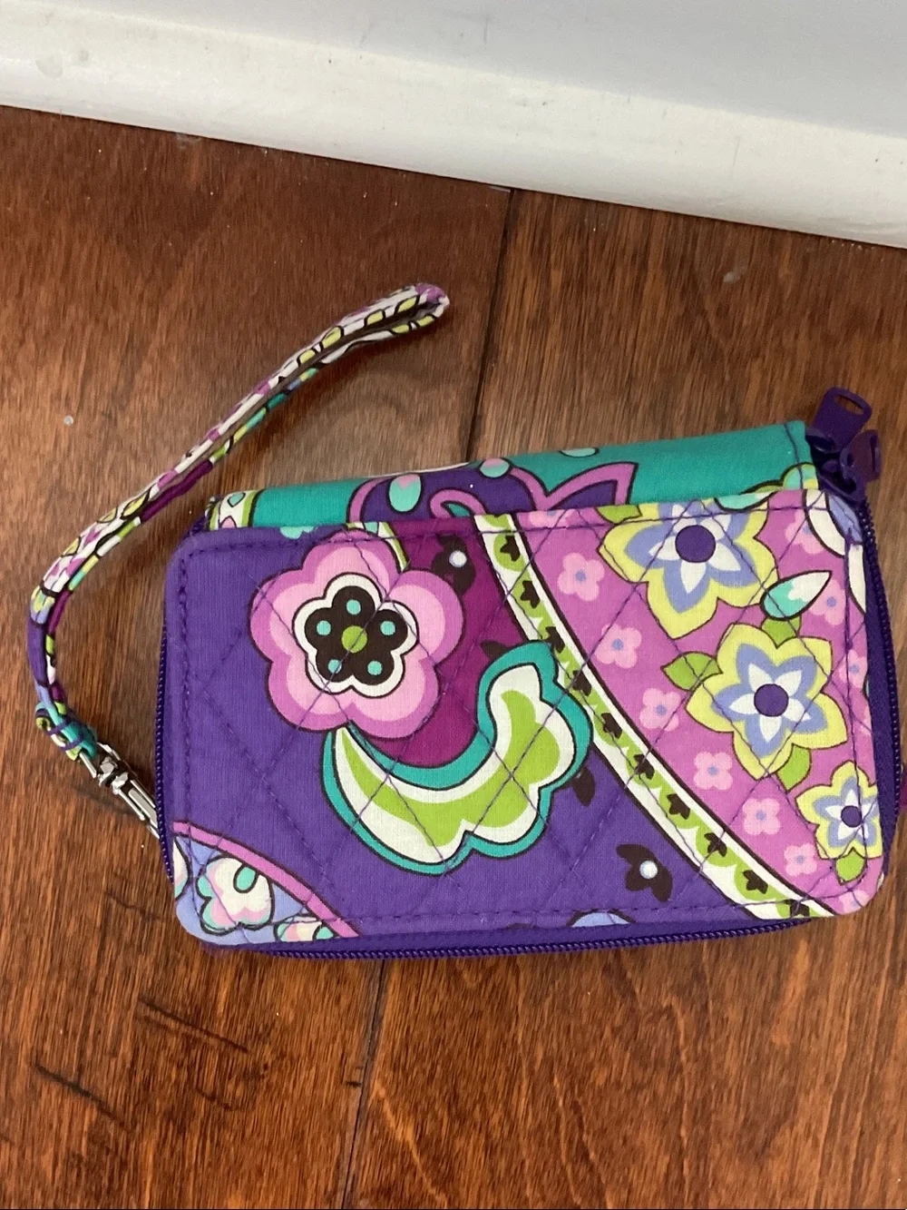 Vera Bradley Purple Teal Paisley Quilted Wristlet